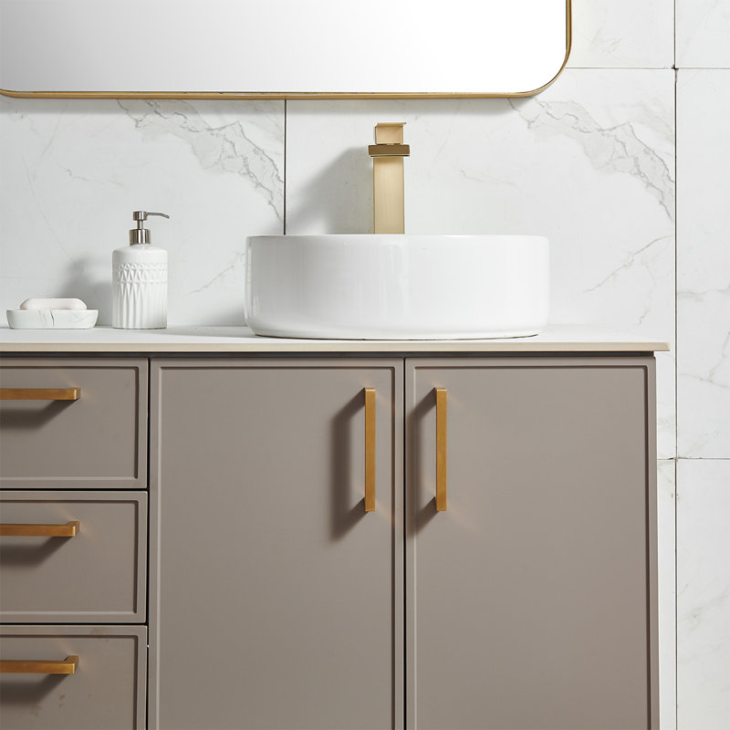 Ensemble de meuble-lavabo sur pied simple avec plateau en céramique 36 po Lackowski, Gris clair / doré