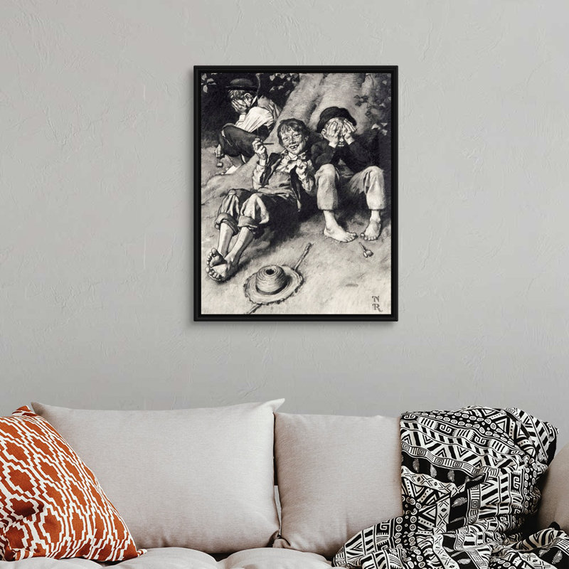 «Norman Rockwell Huck Teaching Tom and Joe To Smoke», Cadre flottant noir, H 32 po x l 26 po x P 1,75 po