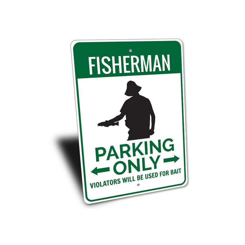 Enseigne en aluminium Fisherman Home, H 18 po x l 12 po x P 0,06 po