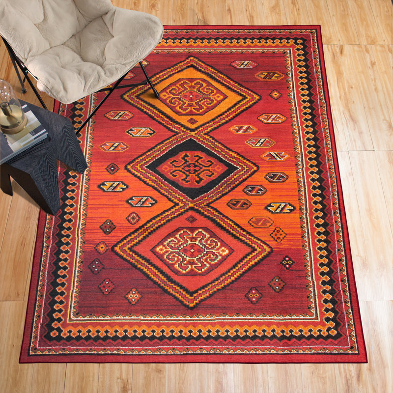 Phoenix Kilim Garnet Southwestern Flatweave Red Washable Area Rug, Rectangle 5' x 7'