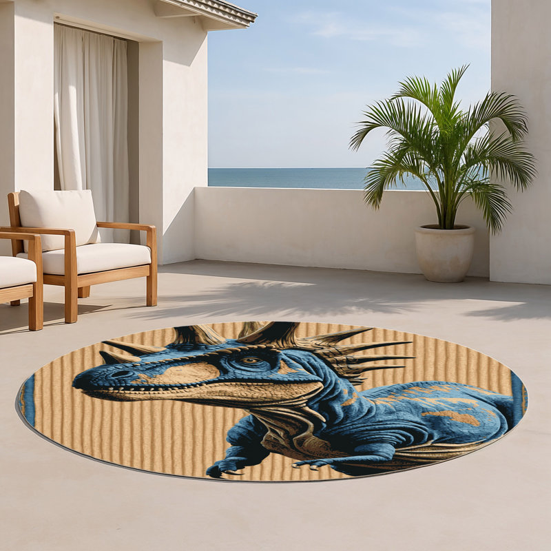 Dinosaurs Brown Indoor and Outdoor Area Rug, Round 5'