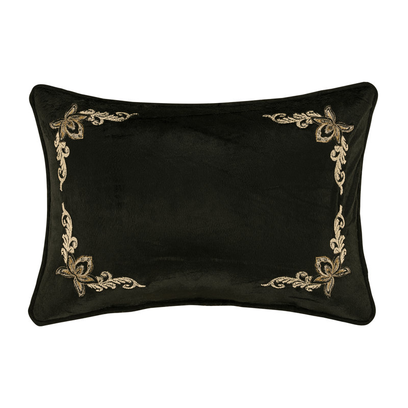 Montecito Black Velvet Embroidered Boudoir Throw Pillow