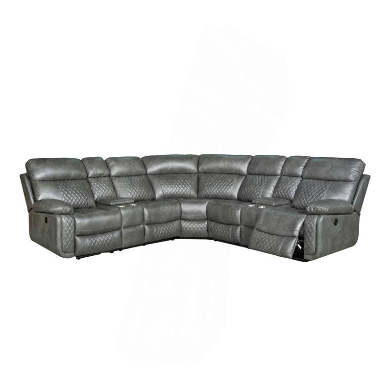 Canapé modulaire incurvé transitionnel en cuir synthétique avec fauteuils inclinables électriques et consoles de rangement - ensemble de 3 pièces