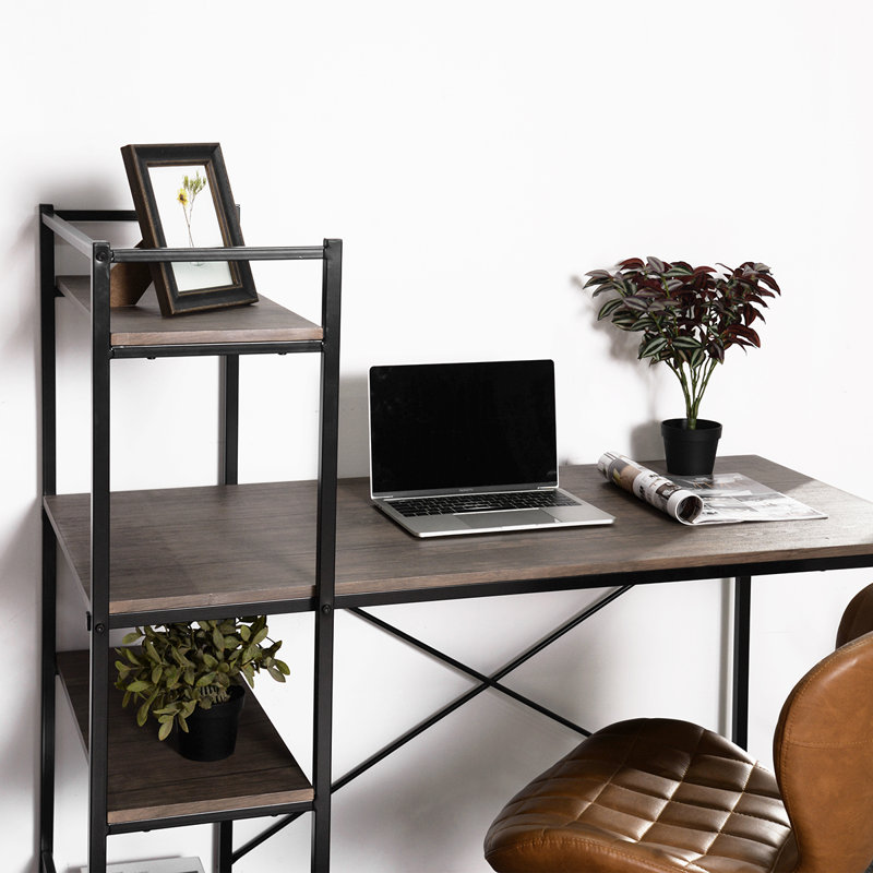 Charleena Metal Base Computer Desk, Walnut