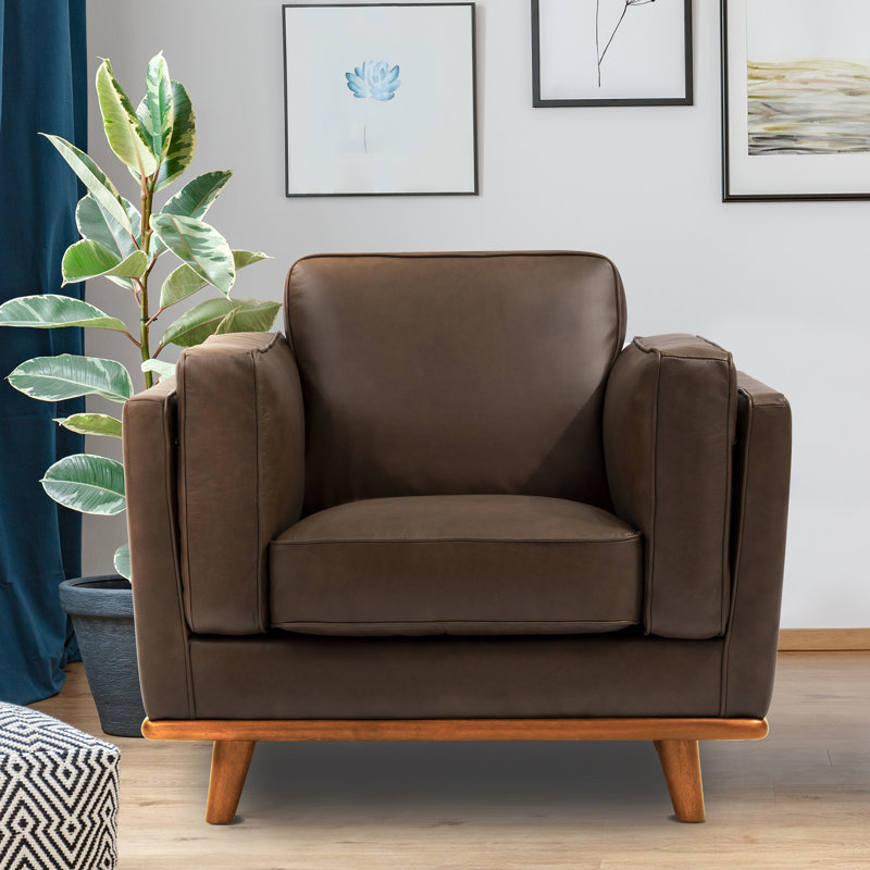 Fauteuil d'appoint 41,5 po Shanteka, Cuir véritable chocolat