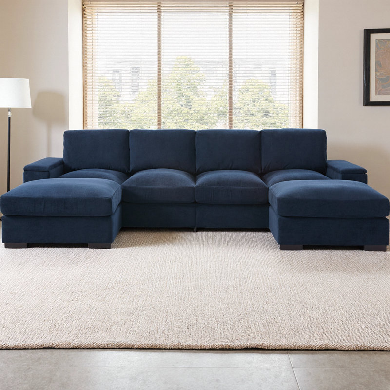 Canapé modulaire en U avec 2 repose-pieds mobiles, canapé-lit à siège profond 4 places, meubles de salon rembourrés en polyester avec rangement pour accoudoirs et assemblage facile