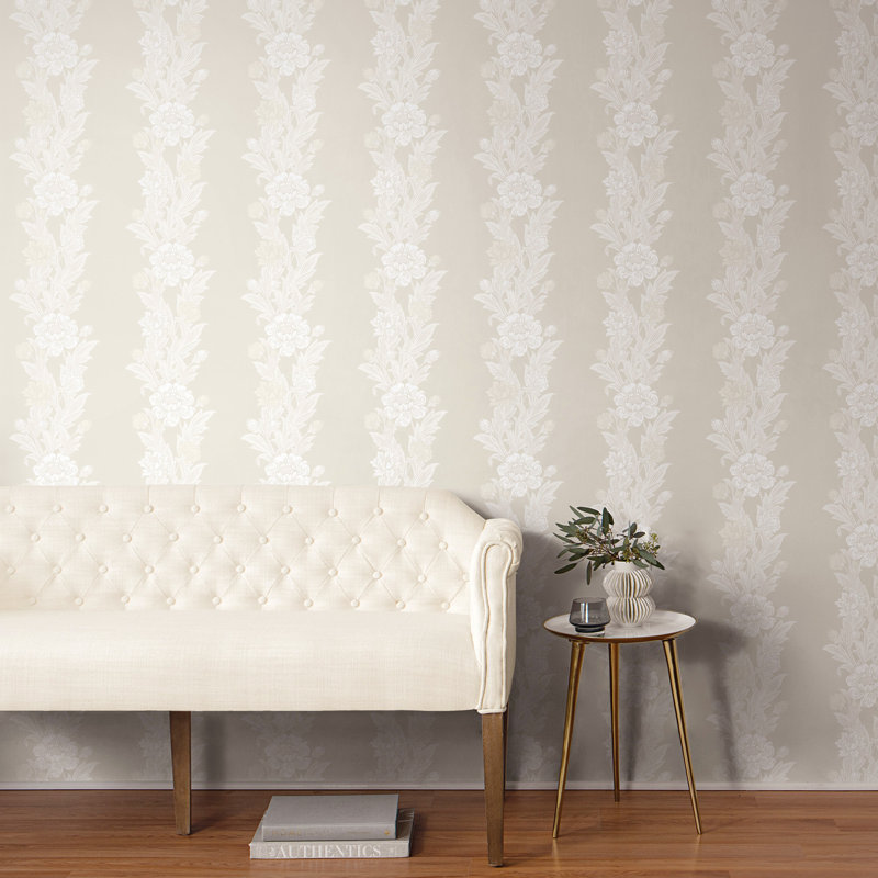 Mamadou Blooming Floral Stripe 10.05 m x 53 cm Wallpaper Roll, Beige/White