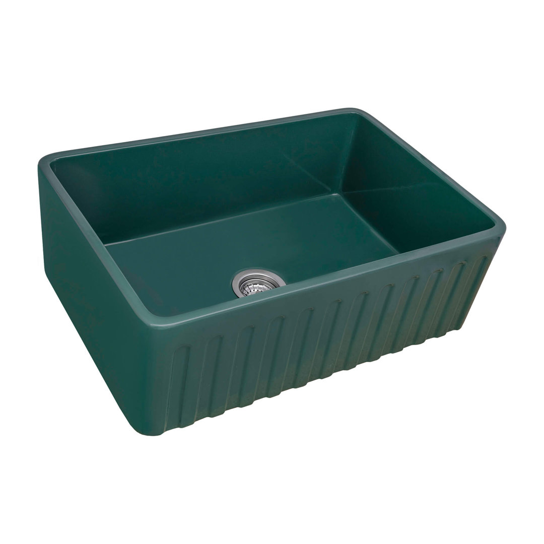 Ruvati 30 x 20 inch Fireclay Reversible Farmhouse Apron-Front Kitchen Sink - Emerald Green Ruvati