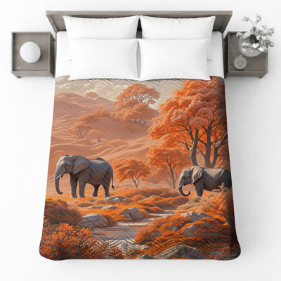 Éléphants dans un paysage orange