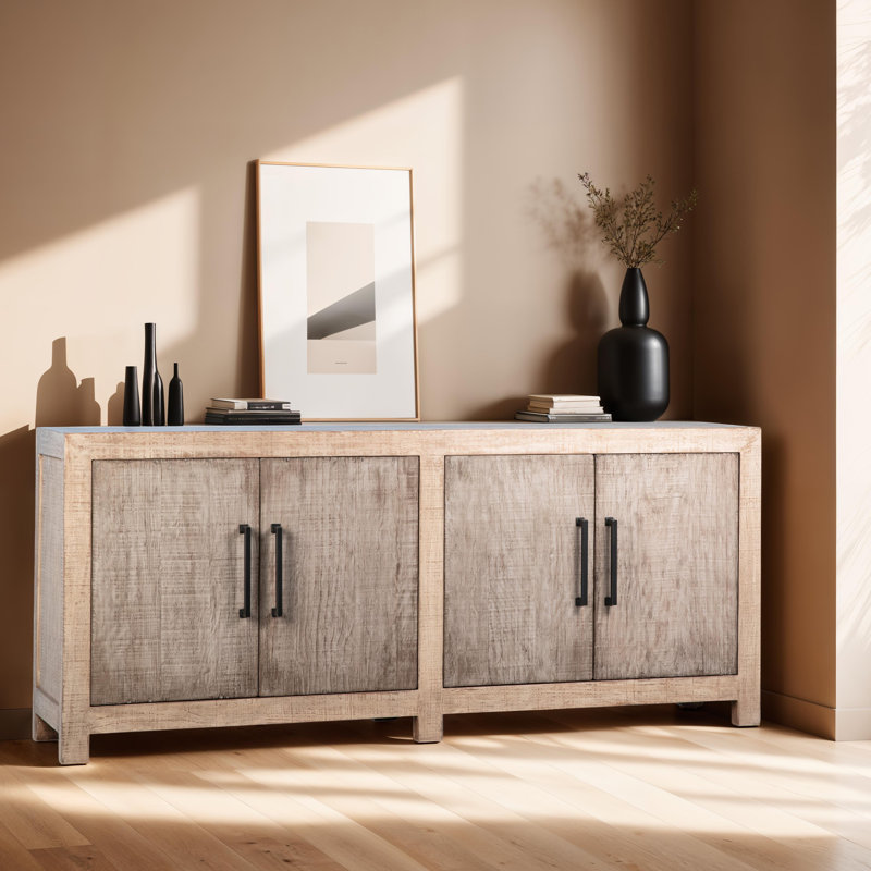 Merwin 84-Inch Reclaimed Pine 4-Door Sideboard, Light Brown