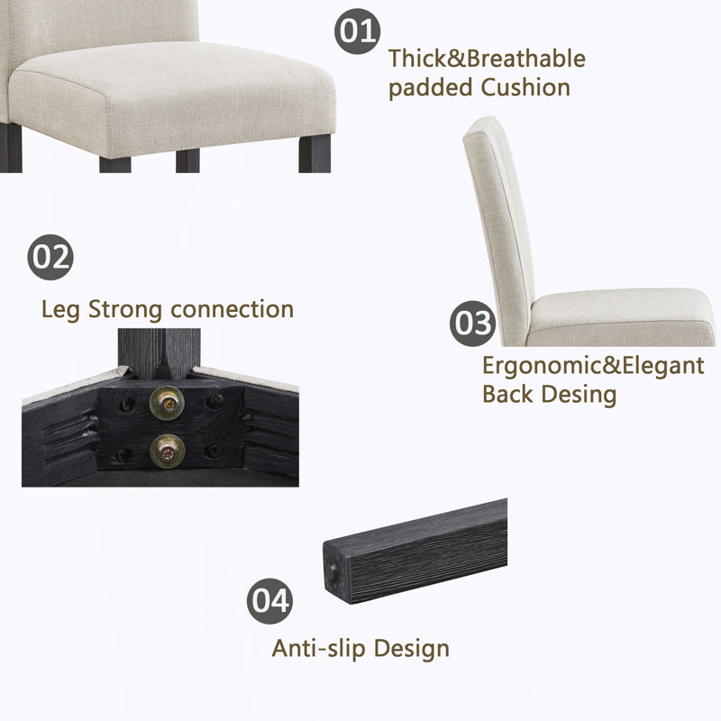Ensemble de table de salle à manger 5 pièces avec 4 chaises, ensemble de table de salle à manger pour 4 avec chaises, Beige