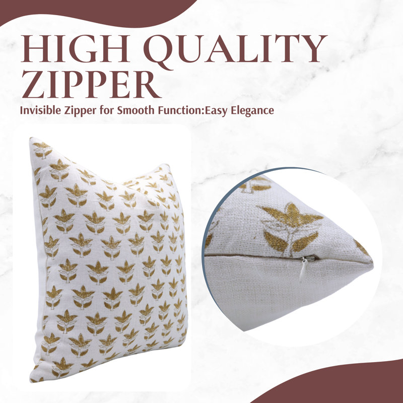 Linen Pillow Cover, Gold/White Floral 3, 22"H x 22"W, Square