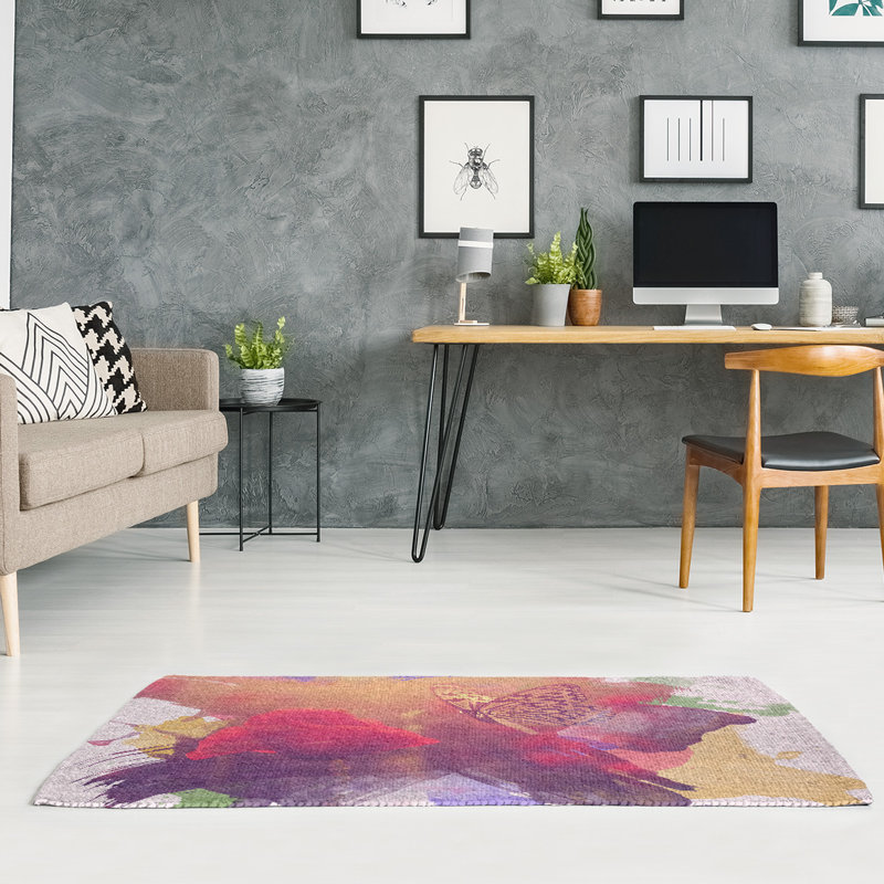 Tapis rouge/jaune/bleu à papillon classique et rose, Rectangle 3 pi x 5 pi