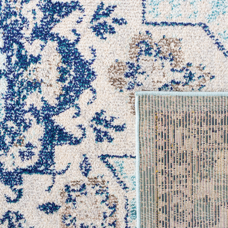 Yedidalga Oriental Teal/Navy Area Rug, Rectangle 3' x 5'