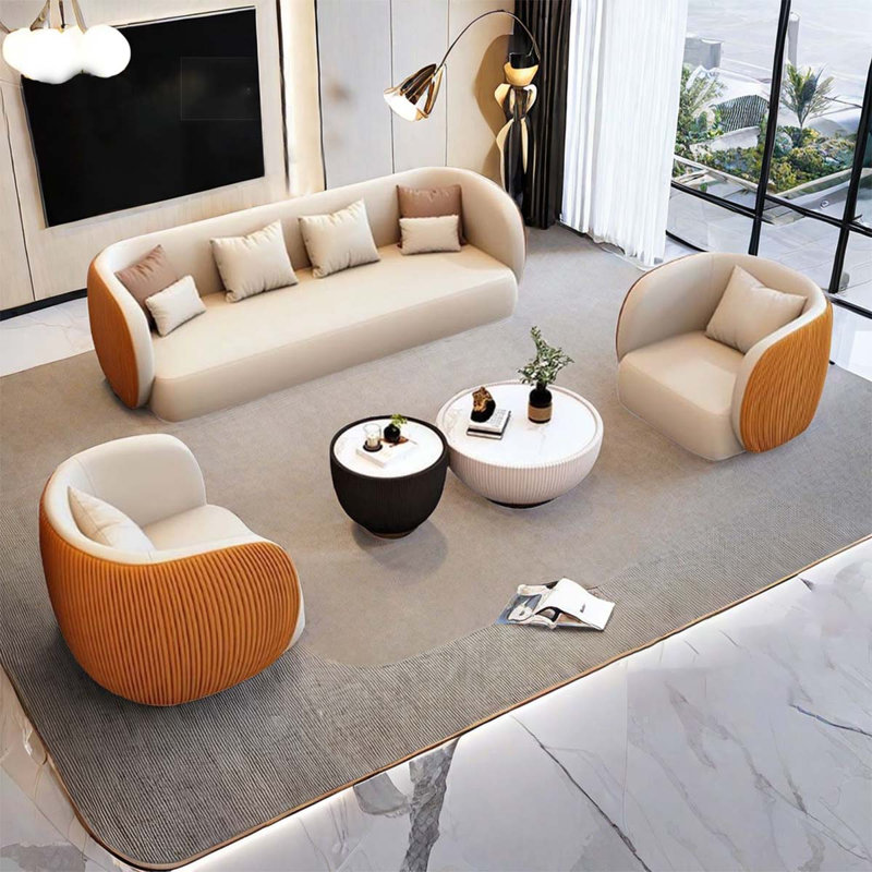Ensemble de salon en similicuir 5 pièces Leshell, Similicuir orange