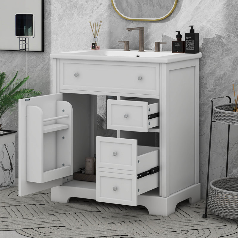 Stylish And Functional 30" Bathroom Vanity With Sink Top, Drawers
