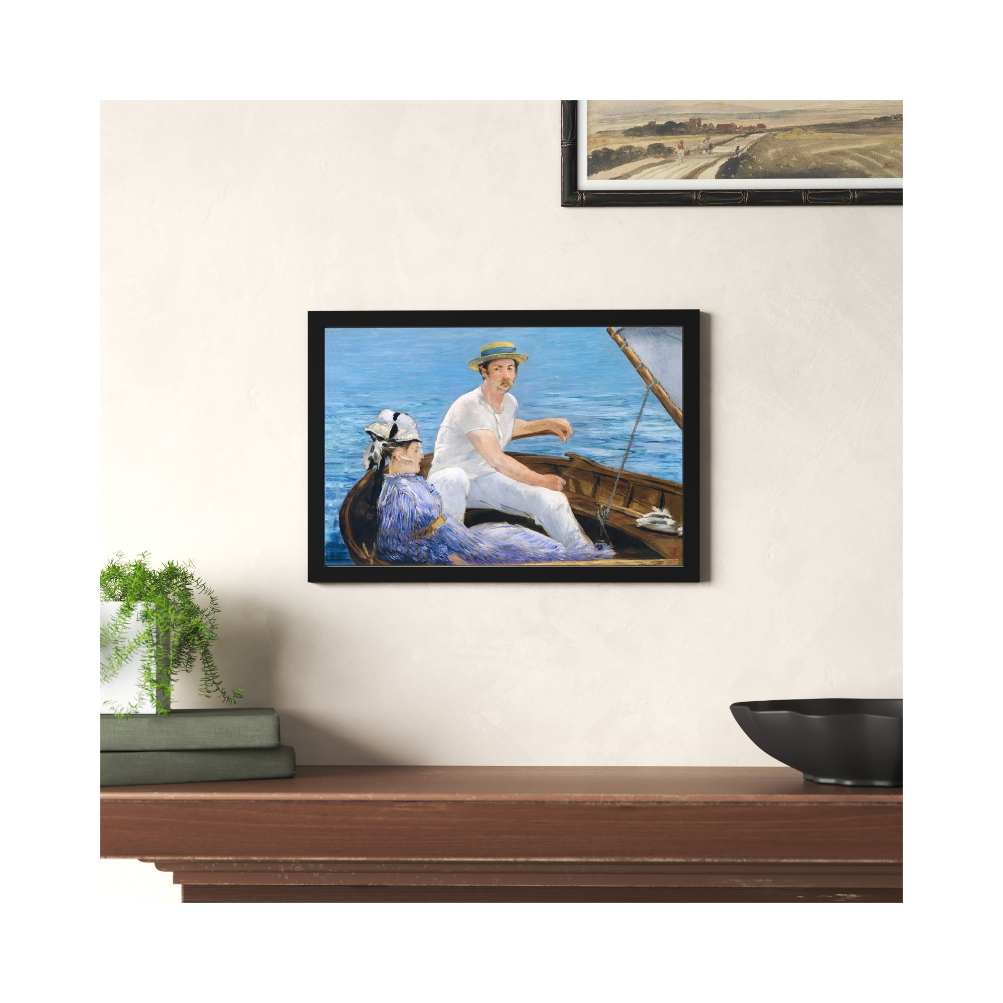 Manet - Boating 1974, 10" H x 15" W x 0.5" D, Black