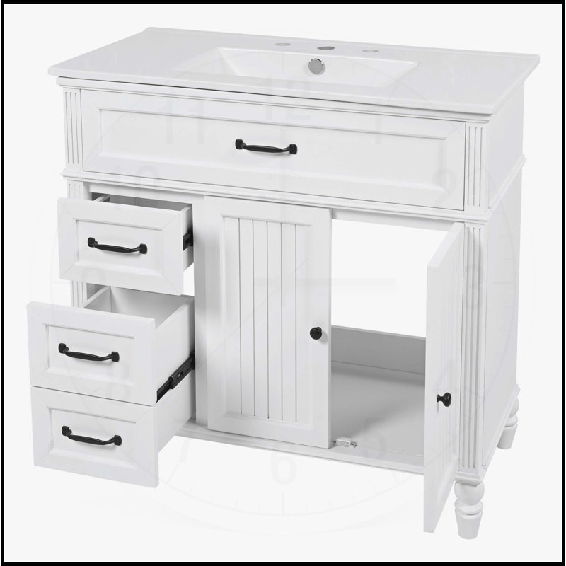 36 meubles-lavabos avec évier, panneau de fibres à densité moyenne durable, rangement spacieux et pieds en bois massif pour les salles de bain modernes.