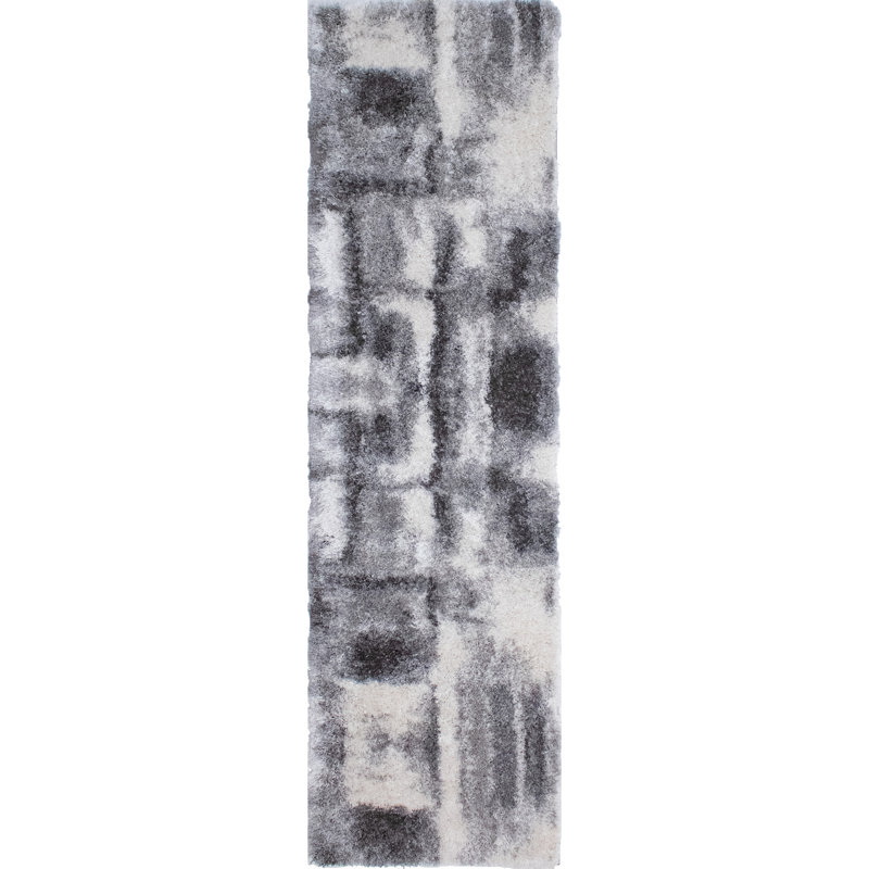 Alban Abstract Shag Charcoal Area Rug, Runner 2'8" x 9'6"