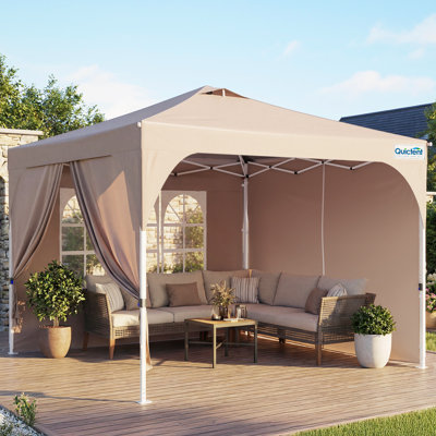Quictent 3m x 3m Pop Up Gazebo with 3 Removable Sidewalls, Instant Setup Canopy Tent with Center Lock, Portable Shelter for Garden Party, Camping, Grey