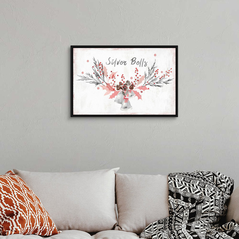Cloches argentées-impression d’art textuel sur toile, Cadre noir, H 18 po x l 26 po x P 1,75 po