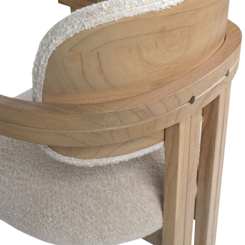 Nathaniel Polyester Blend Upholstered Dining Chair, Off-White Boucle/Natural