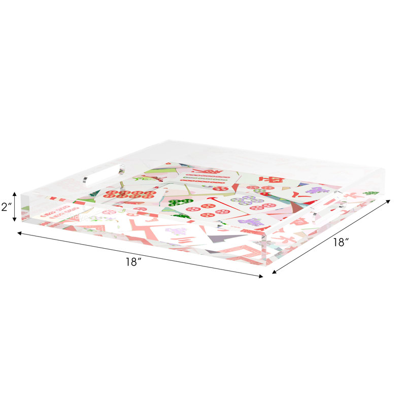 Mahjong Abstract Decorative Tray, 18"W x 18"D x 2"H, Petal, Square