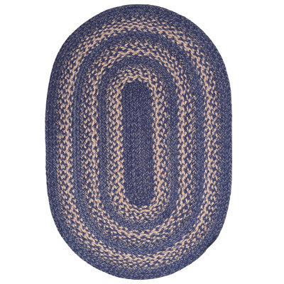 Camyla Farmhouse Braided Jute Blue Area Rug