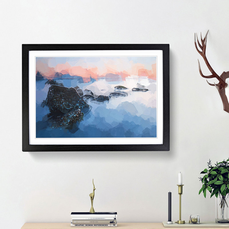 Beach in Yantai China in Abstract - Picture Frame Photograph Print, Black Framed, 48cm H x 65cm W x 2cm D