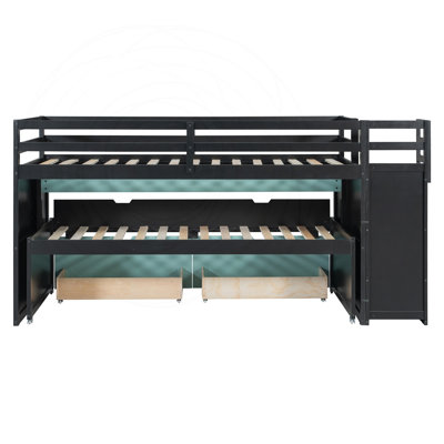 Twin XL Loft Bed with Pull-Out Desk, Twin Trundle, 2 Drawers and Storage Steps