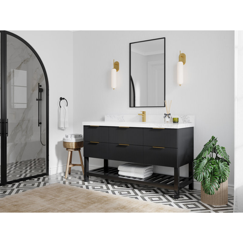 60'' Single Bathroom Vanity with Quartz Top, Calacatta Black