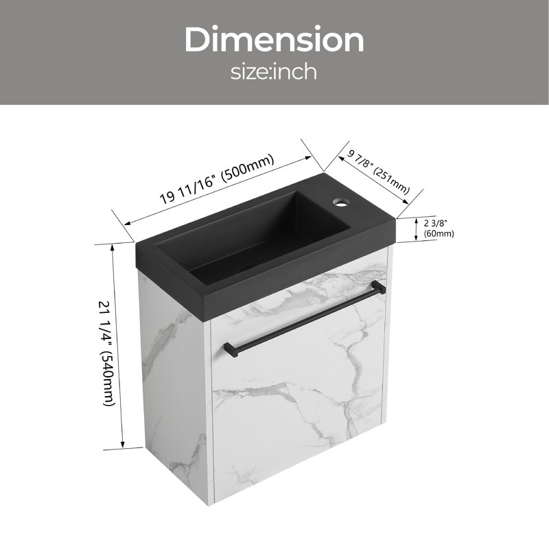 Meuble-lavabo simple avec plateau 19,70 po Jozelynn, Noir