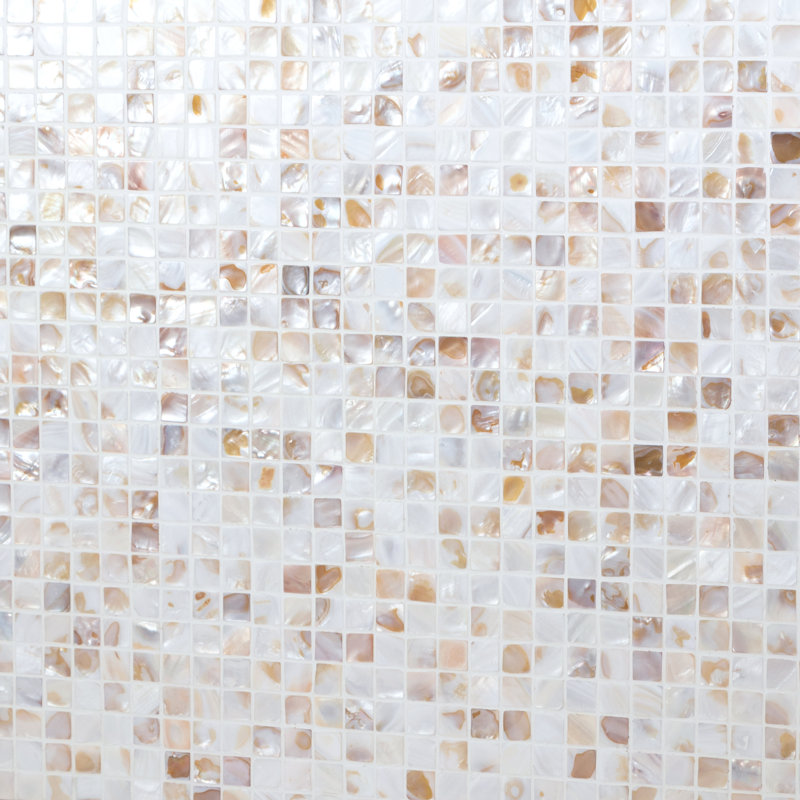 Mother of Pearl 0.8" x 0.8" Seashell Grid Mosaic Tile, Caribbean Beach