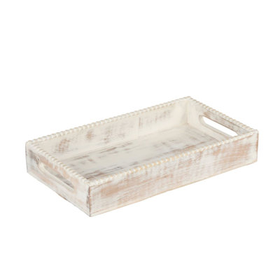 Plateau en bois blanchi à la chaux de 33 x 18 cm avec poignée