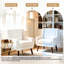 Fauteuil rembourré à large dossier en mélange de lin beige avec pieds en bois massif Davey-644158329