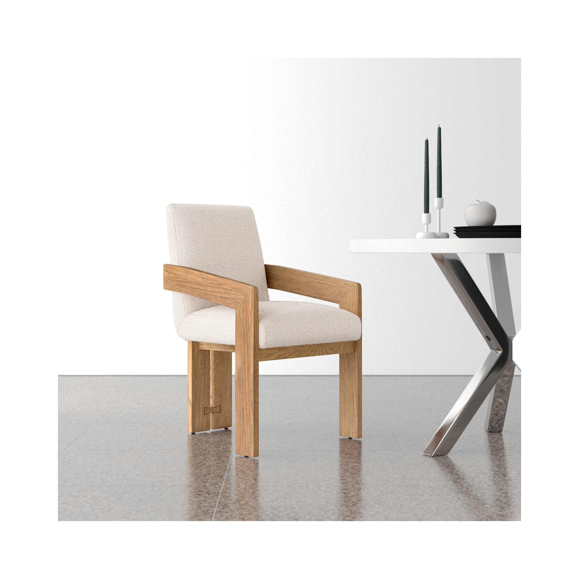 Asmund Solid Wood Upholstered Armchair, Light Brown, Cream