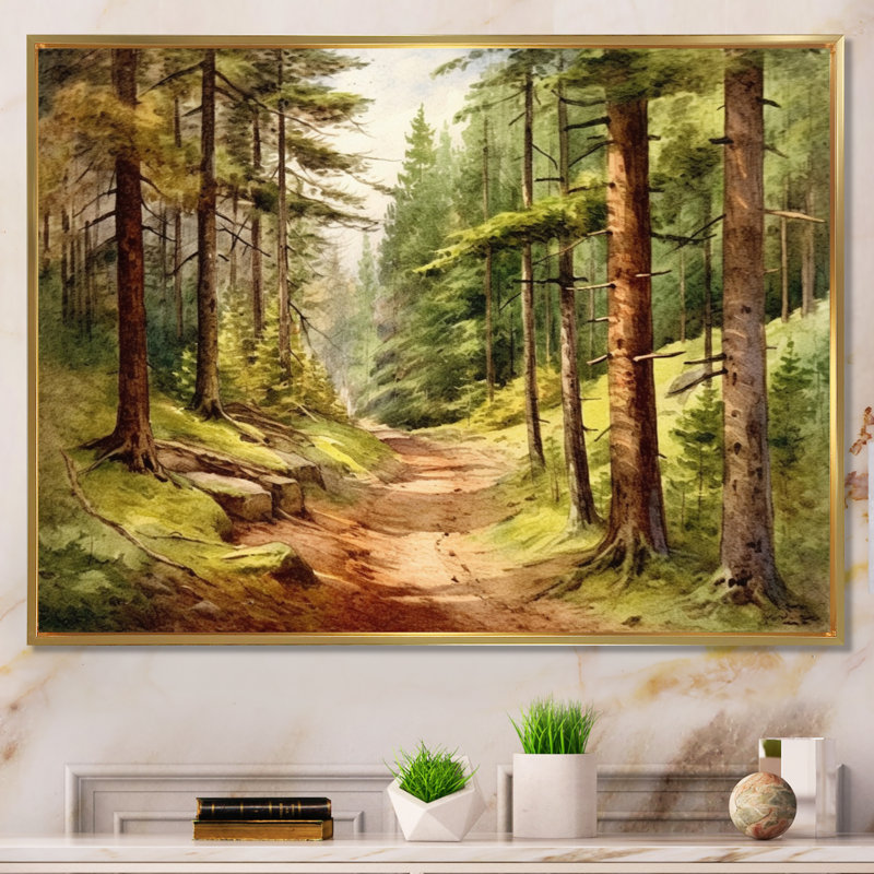 Petite route dans un paysage de montagne, impression sur toile encadrée, Cadre flottant doré, 24" H x 32" W