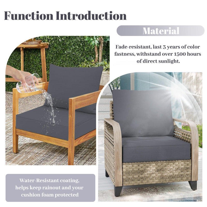 Outdoor Cushions For Patio Furniture, Deep Patio Chair Cushion, Dark Gray, 2