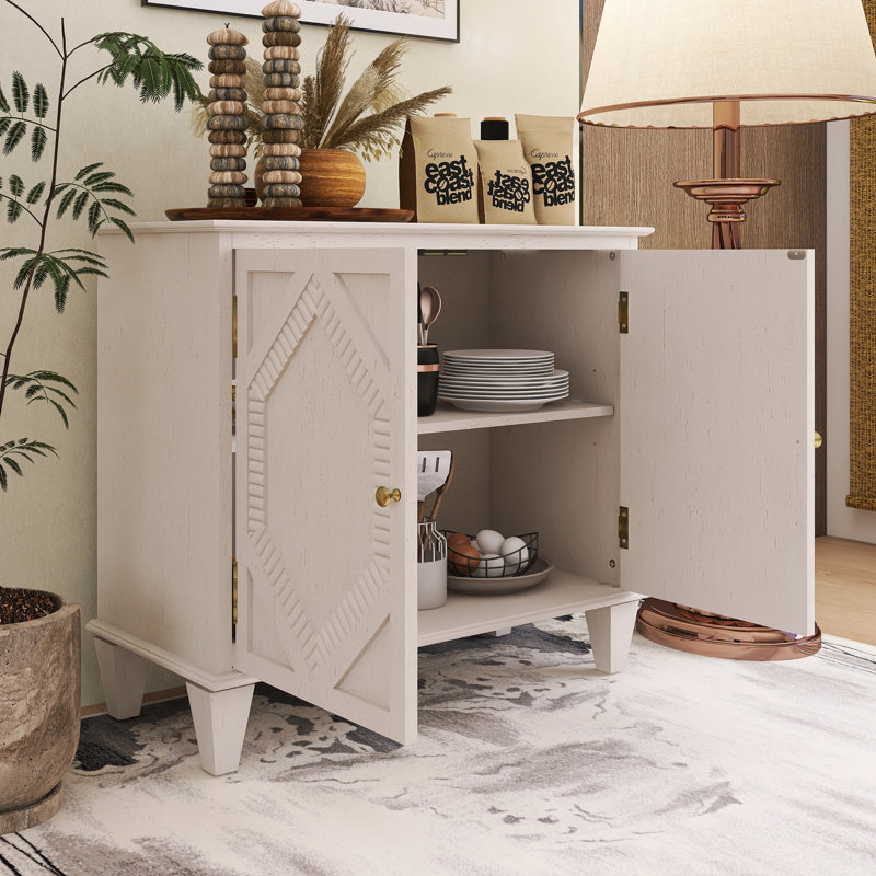 Buffet 33,58 pouces avec rangement, Blanc antique