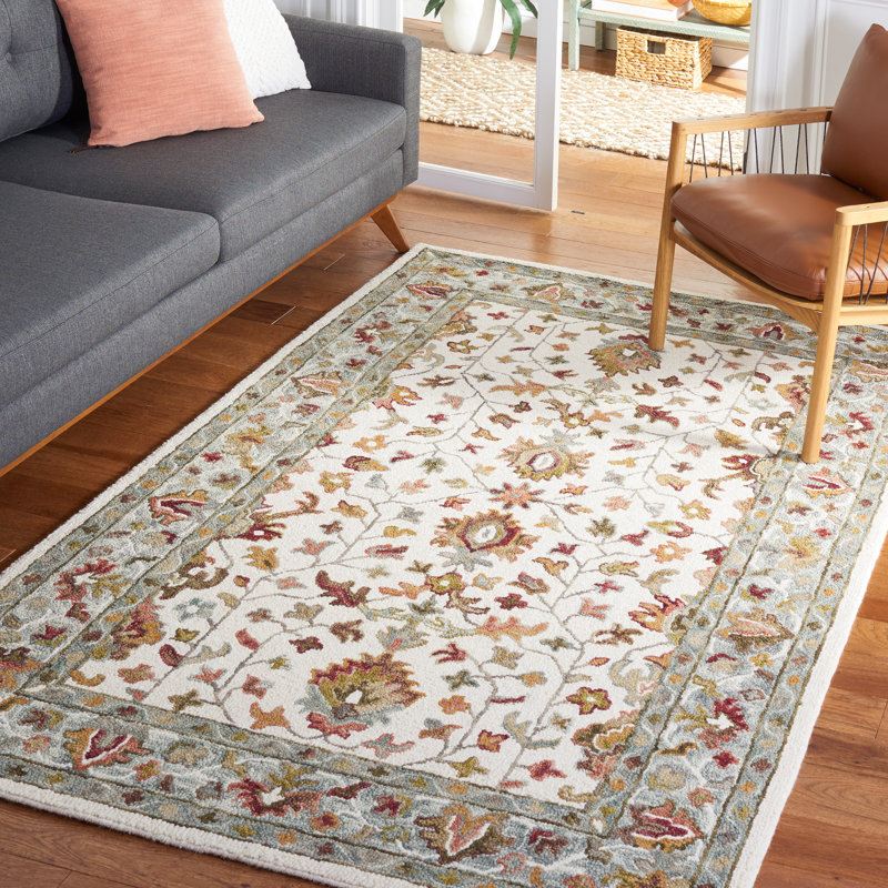 Hand Tufted Wool/Cotton Oriental Rug in Ivory/Grey, Rectangle 8' x 10'