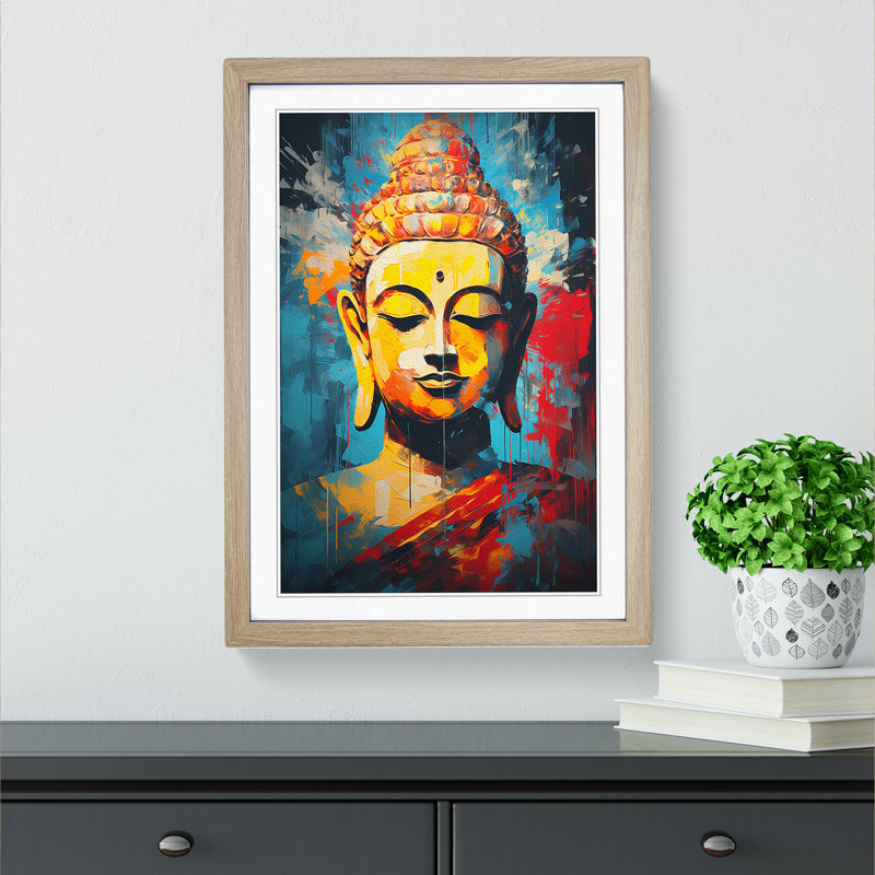 Buddha Abstract Art - Framed Print, 34cm H x 25cm W x 2cm D, Oak Framed