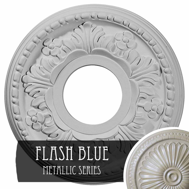 Médaillon de plafond Endurathane Helene, DE 11 7/8 po x P 3 5/8 po x P 7/8 po (convient aux auvents jusqu'à 5 1/4 po), fini bleu flash peint à la main