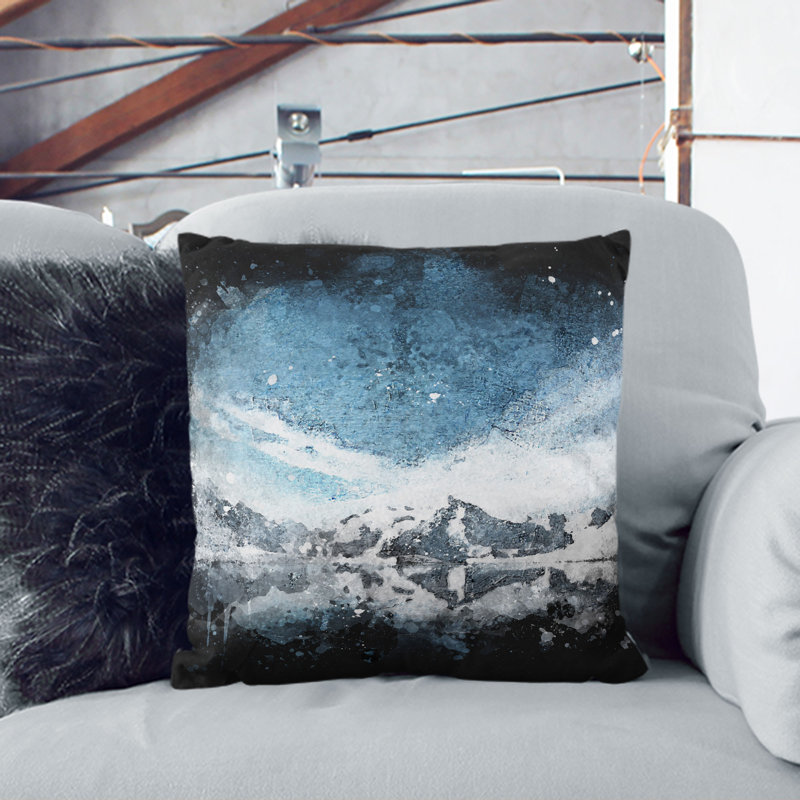 Winter Mountain Reflection Cushion with Filling, 40cm H x 40cm W x 15cm D, White