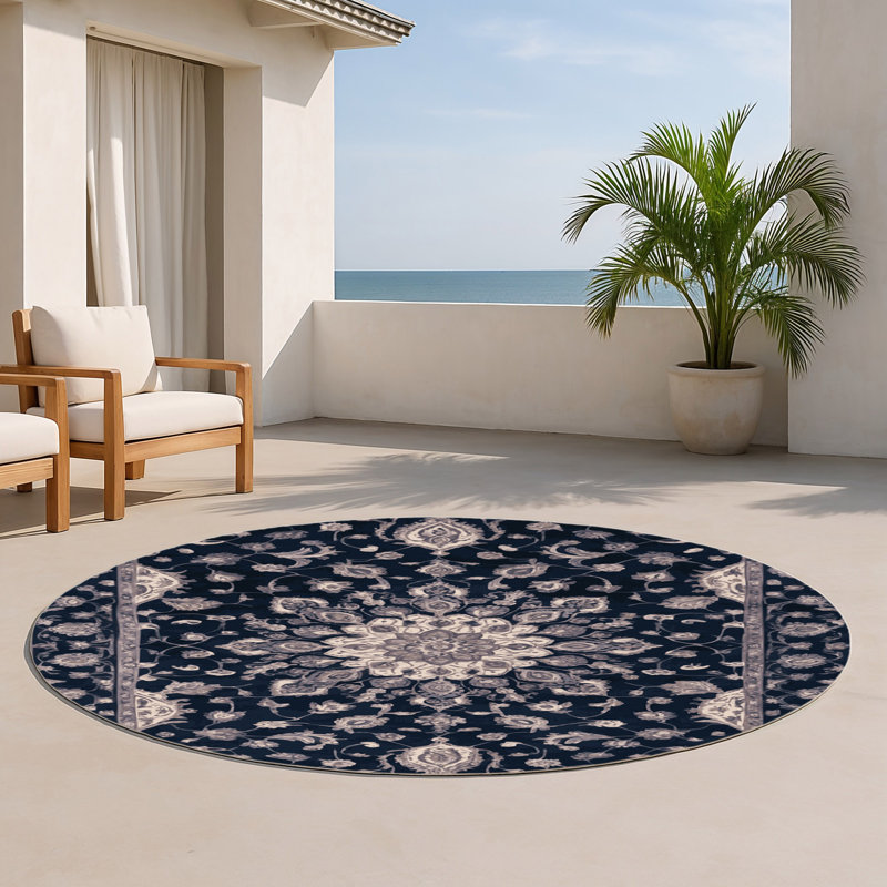 Tapis gris d'intérieur et d'extérieur Tabriz, Rond 5 pi