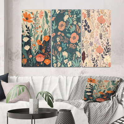 " Vintage Wildflowers In Retro Pastel II " 3 Piece Art Color Photography Set