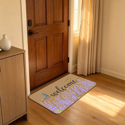 Tapis de sol de bienvenue papillon lavande violette 51 x 81 cm pour entrée intérieure/extérieure