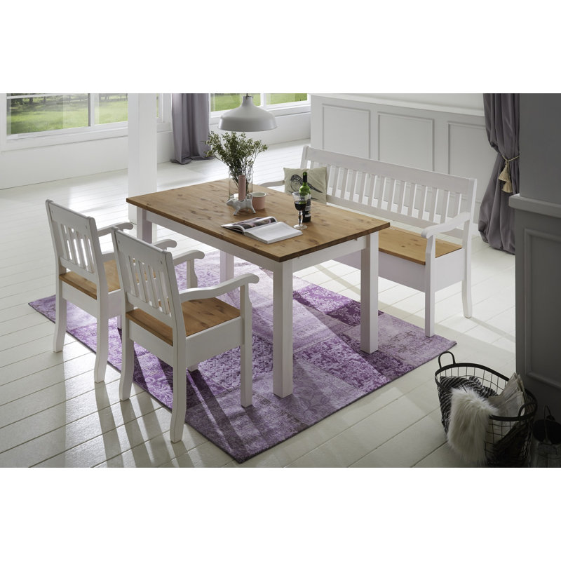 Boston Upholstered Bench, Stained and varnished white/Brown