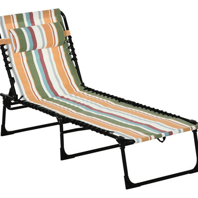 Sun Tanning Patio Seat - Folding Chaise, 4 , Breathable Mesh & Bungee Seat, Pillow, Yellow Beach Chair Chaise Lounge, Recline,