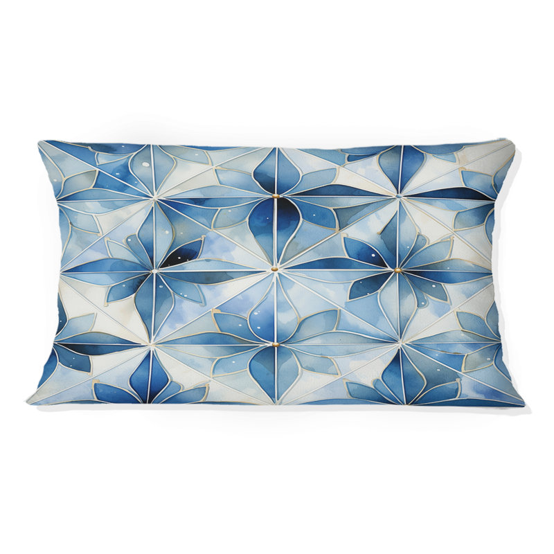 Oreiller en polyester rétro géométrique bleu et blanc mosaïque IV