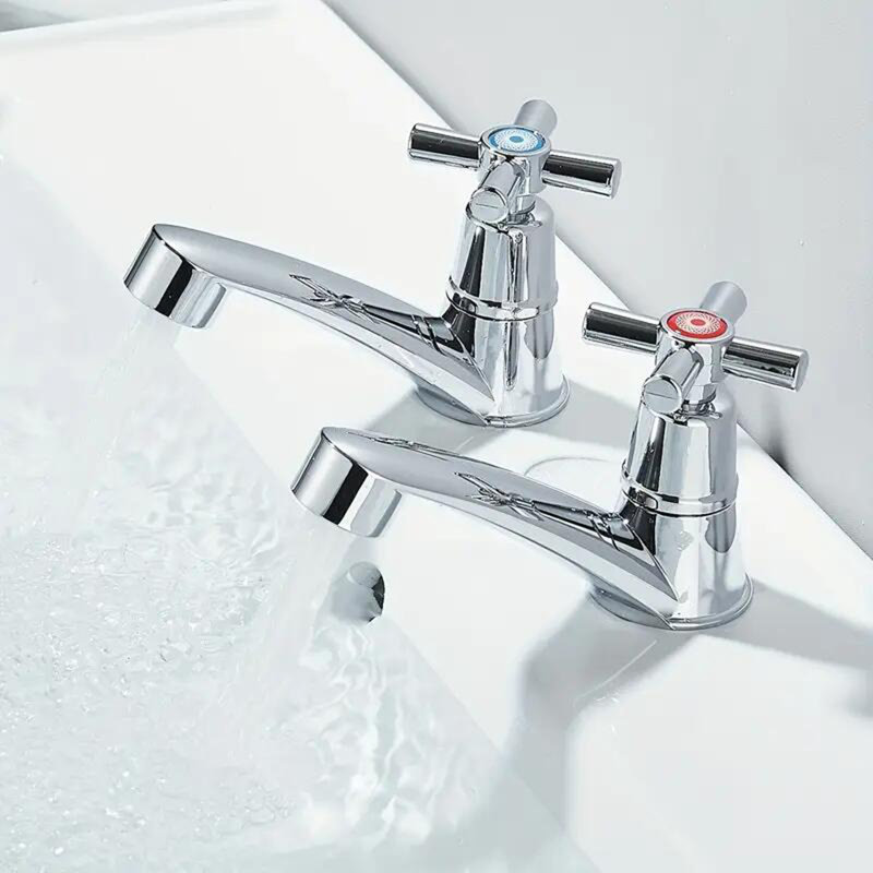 2X Twin Taps Set Hot and Cold Pair Tap Traditional Bath Bathroom Basin Sink Taps